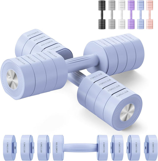 Adjustable Dumbbell Set of 2 with Anti-Slip Handles in Macaron Colors, Weights of 2.2/4.4/6.6/8.8 lbs, Versatile 4-in-1 Hand Weights for Home Fitness for Women