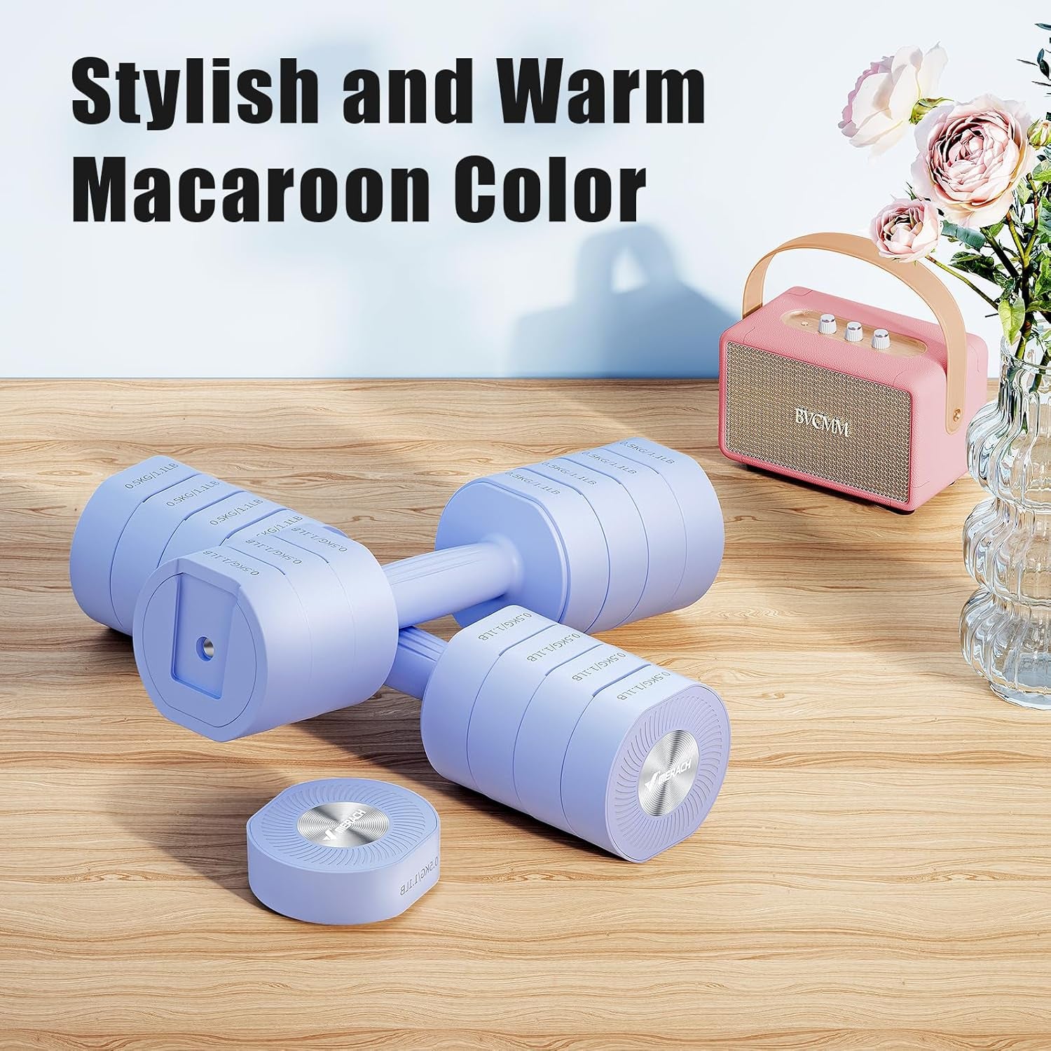 Adjustable Dumbbell Set of 2 with Anti-Slip Handles in Macaron Colors, Weights of 2.2/4.4/6.6/8.8 lbs, Versatile 4-in-1 Hand Weights for Home Fitness for Women