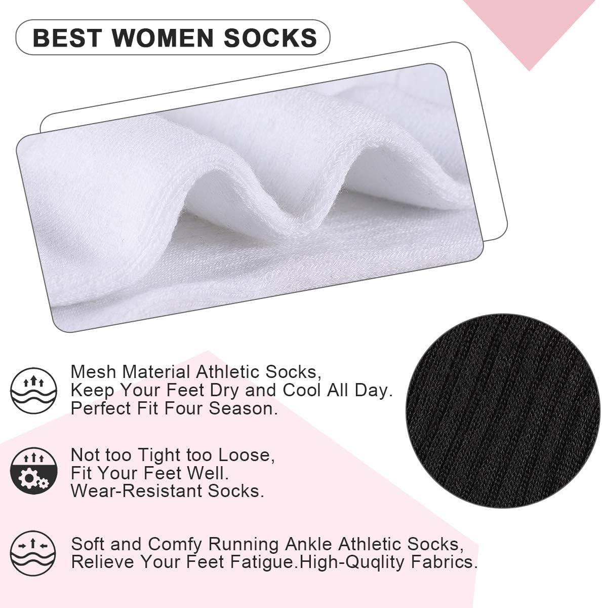 6-Pair Women's Athletic Ankle Socks with Cushioned Sole for Running and Sports
