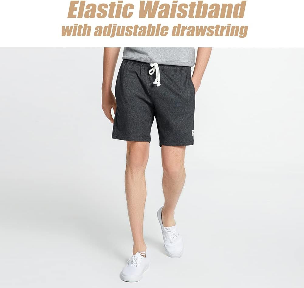Mens Sweat Shorts 7" above Knee Workout Gym Shorts Lounge Shorts with Zipper Pockets