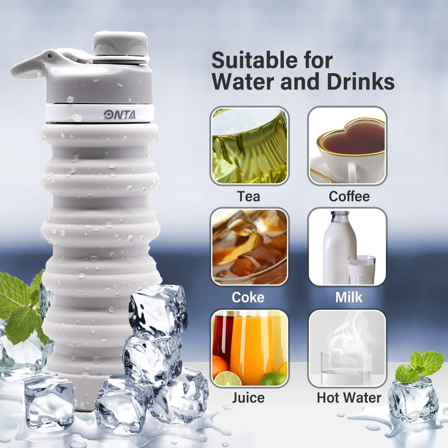20oz BPA-Free Silicone Collapsible Water Bottle - Portable, Leakproof, Easy to Clean, Shatter-Resistant, Travel-Friendly