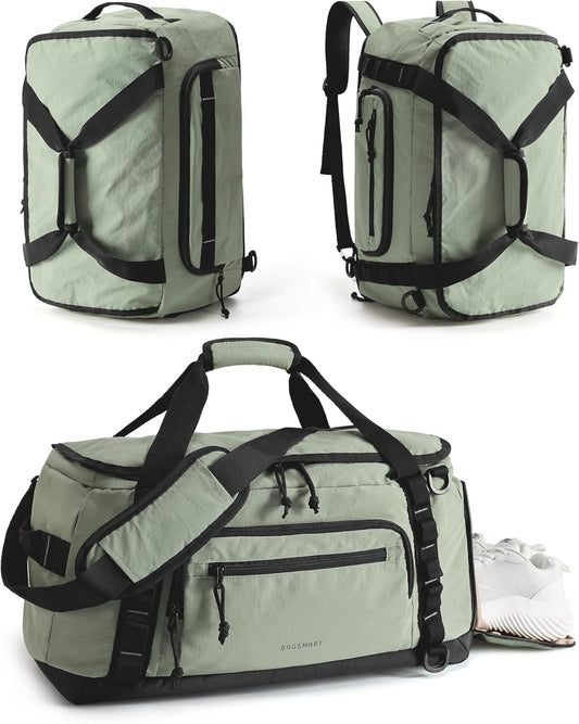 Versatile 4-in-1 Gym Backpack & Duffle Bag - 38L Capacity, Shoes Compartment & Wet Pocket - Stylish Greenish Gray for Men & Women