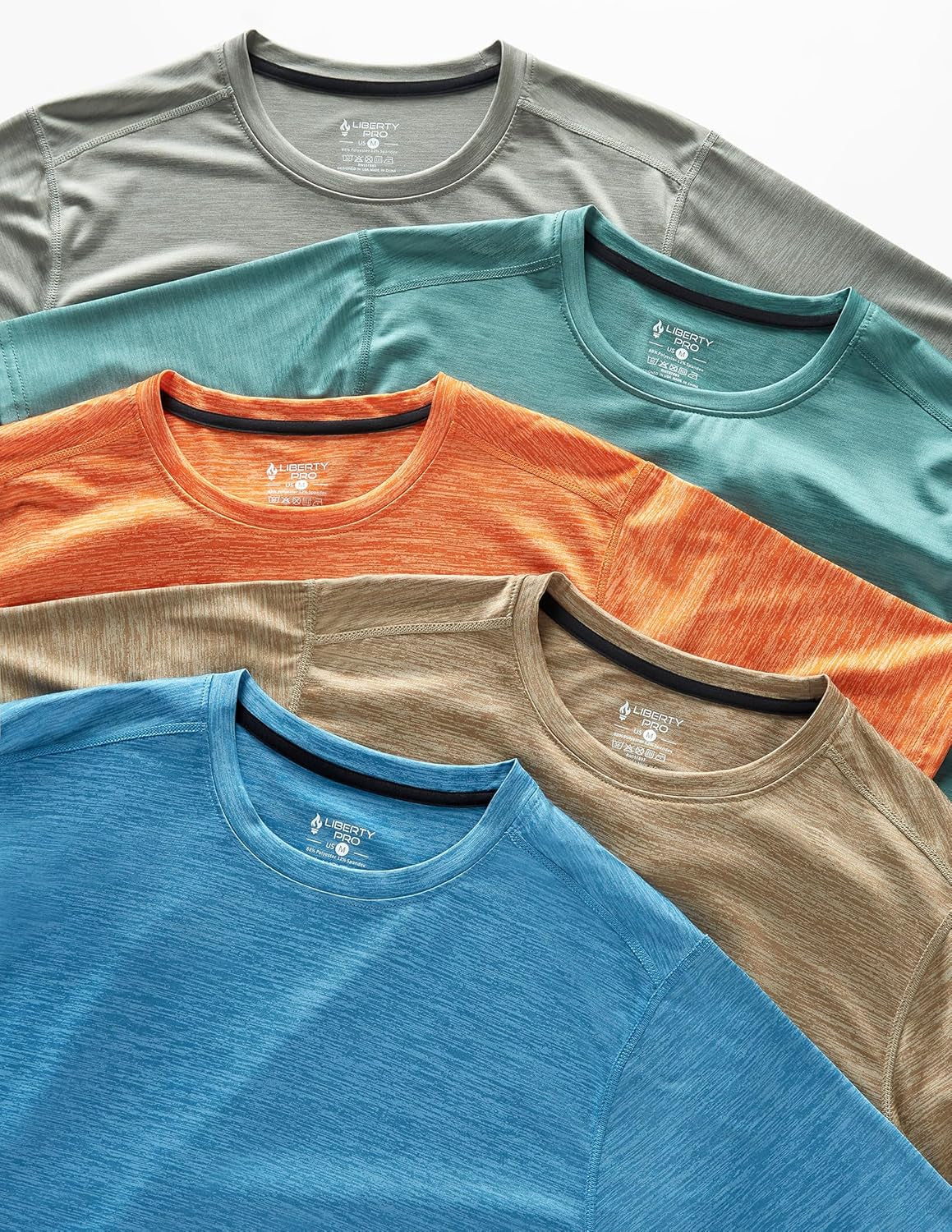 Men's 5-Pack Quick-Dry Athletic Crew Neck T-Shirts for Running and Gym Workouts