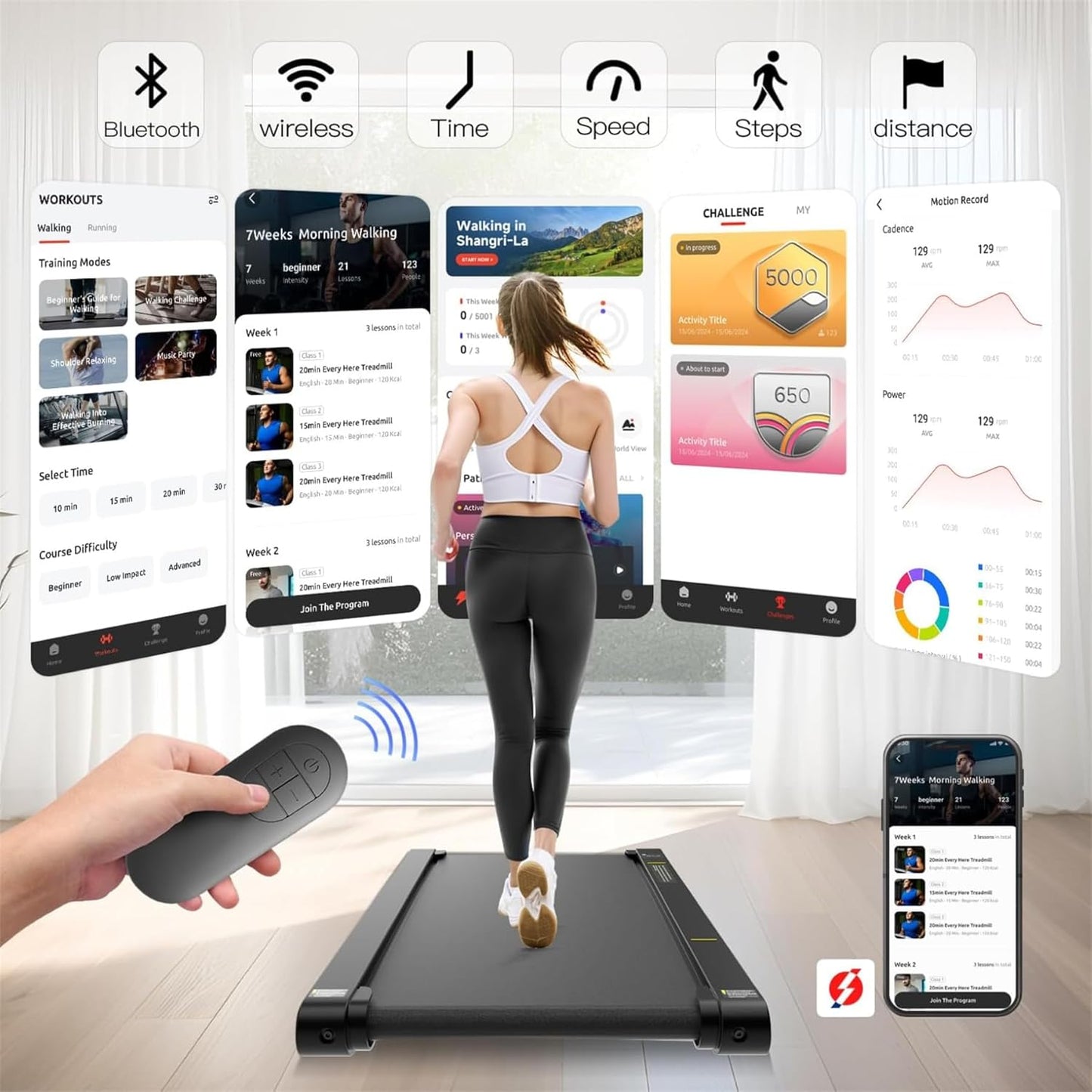 Smart Walking Vibration Pad with App Integration - 3-in-1 Under Desk Treadmill, 2.5HP Quiet Portable Treadmill with Remote Control for Home and Office Use
