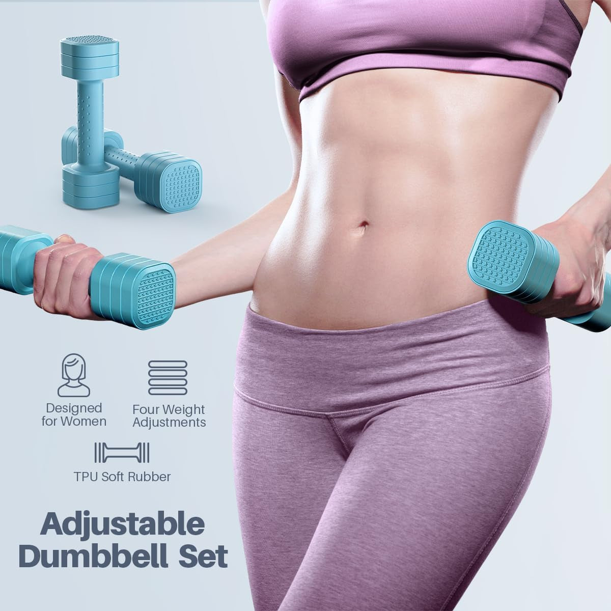 Adjustable Dumbbell Set of 2 - 4-in-1 Versatile Free Weights for Women (2Lb, 3Lb, 4Lb, 5Lb) with TPU Soft Rubber Handle for Home Gym Workouts