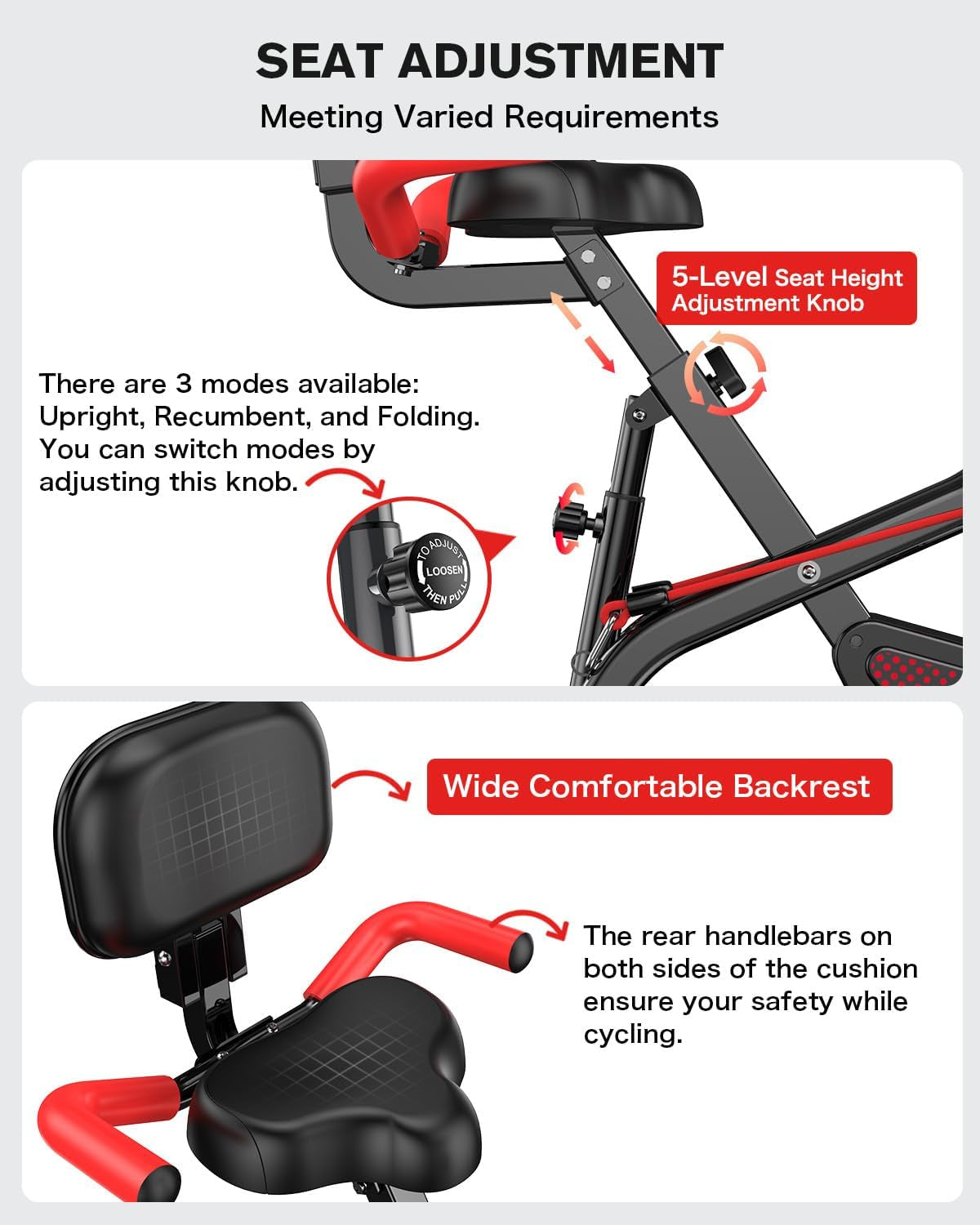 Folding Magnetic Upright Exercise Bike with Adjustable Resistance, Back Support, and Bottle Holder for Home Fitness