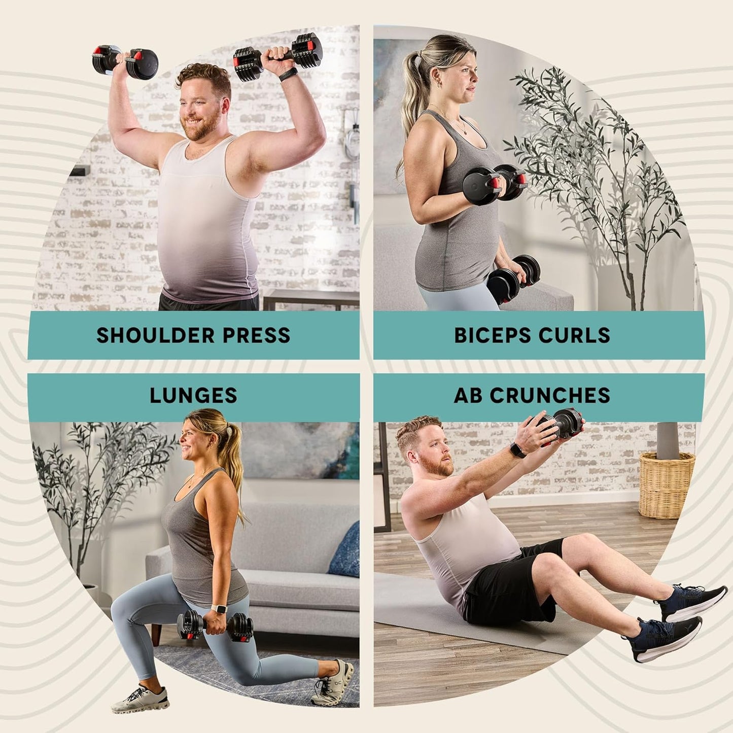 Adjustable 5-in-1 Dumbbell Set with Rack - Weights (15lb, 25lb, 43lb, 55lb) - Quick Adjustment and Secure Grip - Compact Design for Home Gym Use for Men and Women
