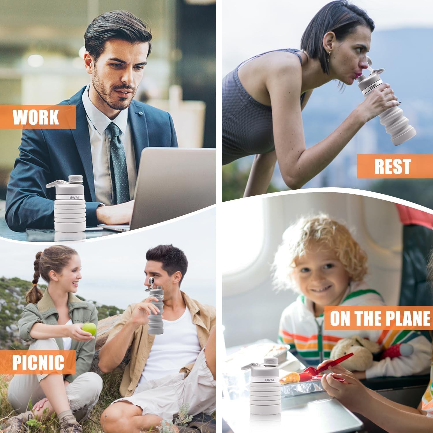 20oz BPA-Free Silicone Collapsible Water Bottle - Portable, Leakproof, Easy to Clean, Shatter-Resistant, Travel-Friendly