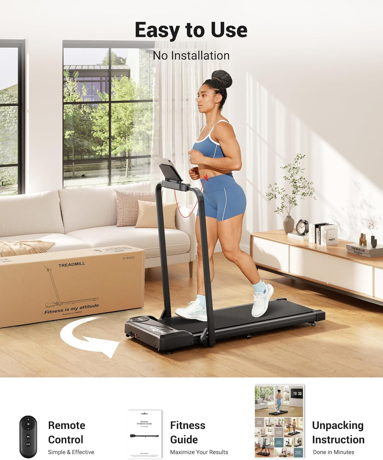 2.5 HP Under Desk Walking Pad Treadmill - 2-in-1 Foldable Design with Handlebar, 16" Widened Running Belt, Remote Control, and LED Touch Screen for Home Use
