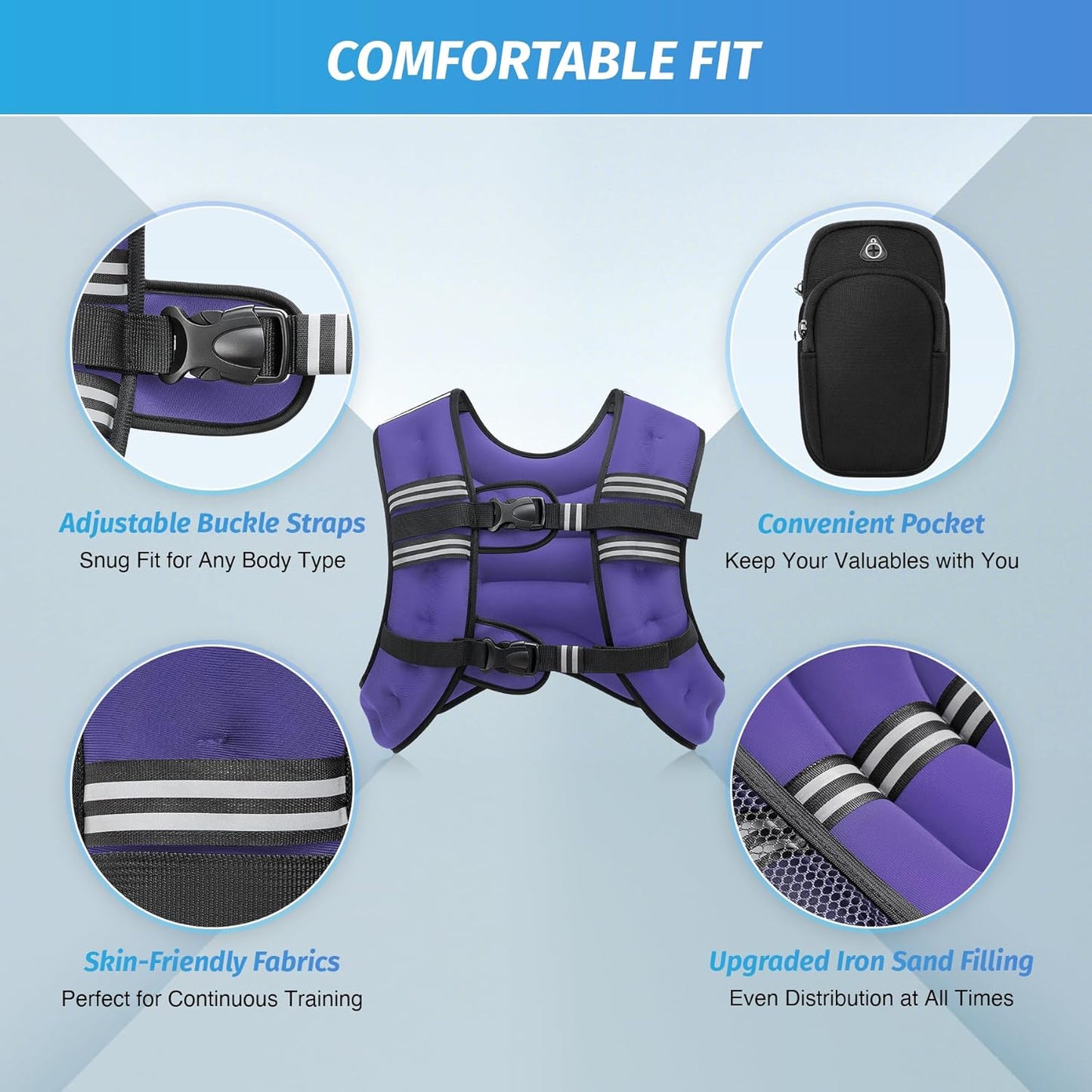 Adjustable Weighted Vest with Reflective Stripe for Improved Workout Performance and Strength Training