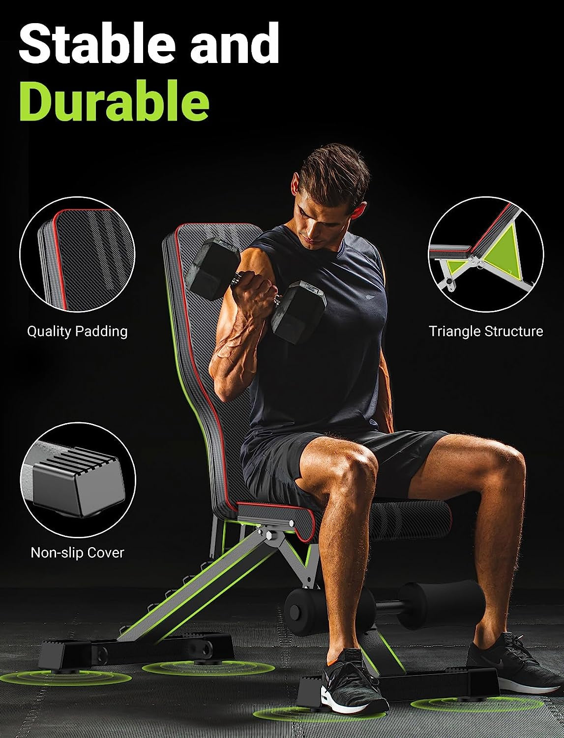 Versatile Adjustable Weight Bench - Foldable Strength Training for Full Body Workouts at Home - Quick Folding & Fast Adjustment (Black)