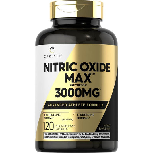 Carlyle Nitric Oxide Booster 3000mg - Pre Workout Formula with L-Arginine & L-Citrulline | 120 Non-GMO, Gluten-Free Capsules for Men & Women