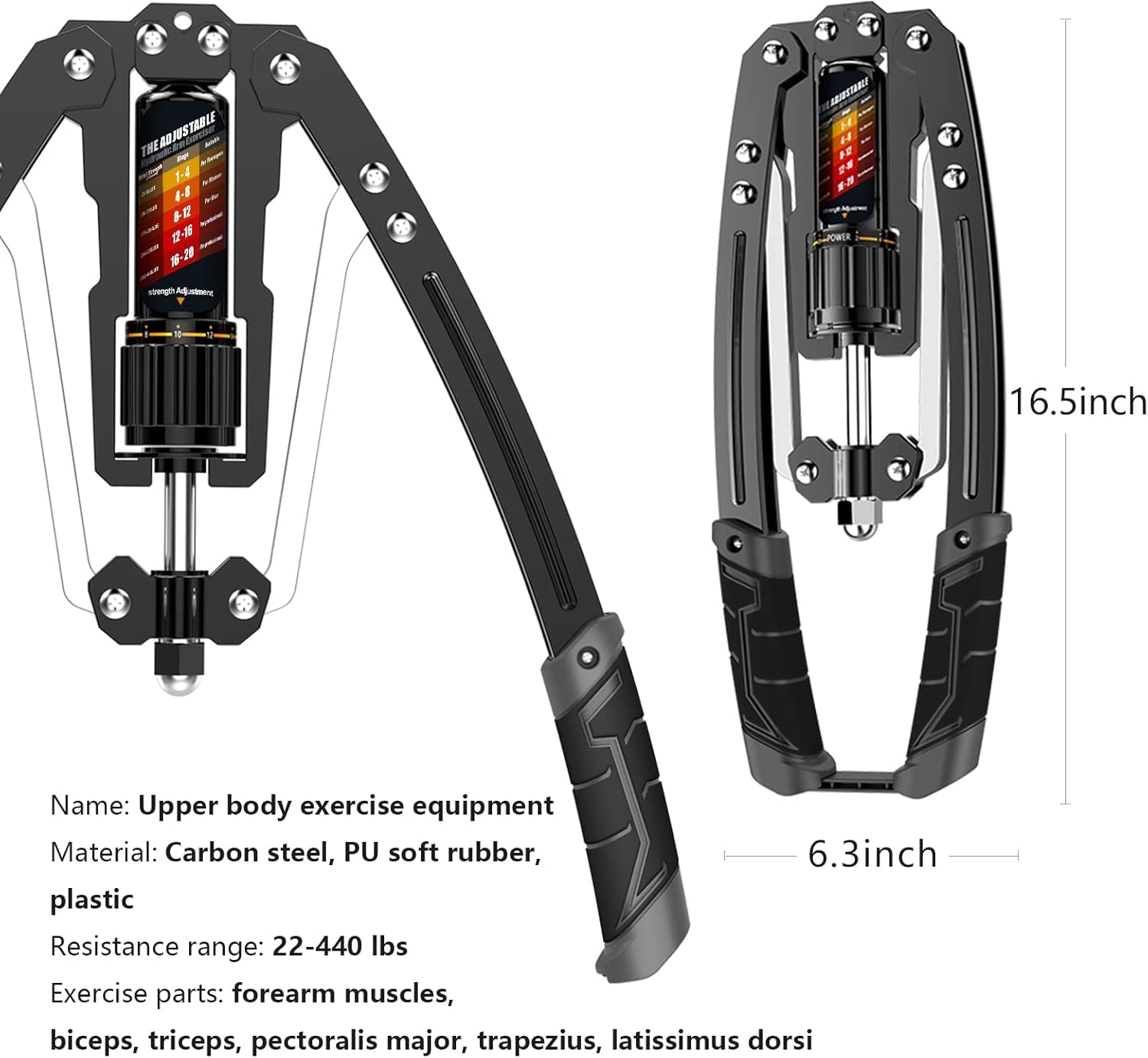 Adjustable Hydraulic Arm Exerciser - 22-440 lbs Resistance for Home Chest Expansion and Shoulder Muscle Training
