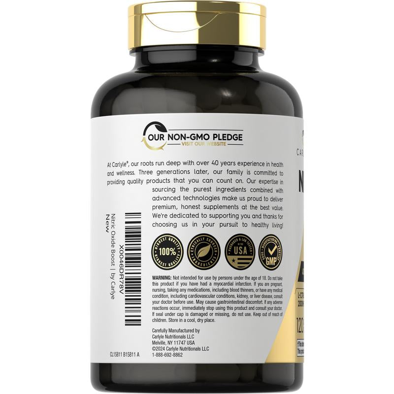 Carlyle Nitric Oxide Booster 3000mg - Pre Workout Formula with L-Arginine & L-Citrulline | 120 Non-GMO, Gluten-Free Capsules for Men & Women