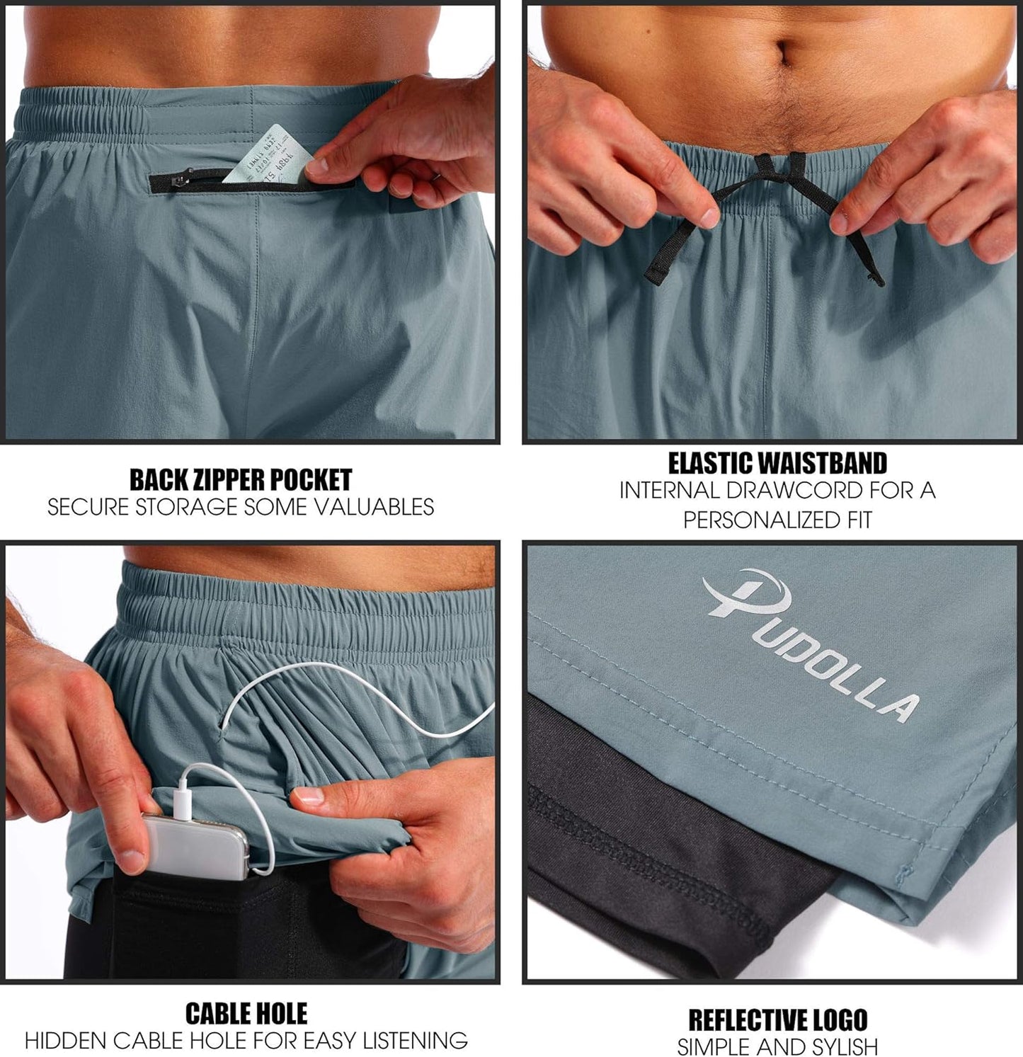 Men's 2-in-1 Quick-Dry Running Shorts with Phone Pockets - 5"/7" Athletic Workout Gear
