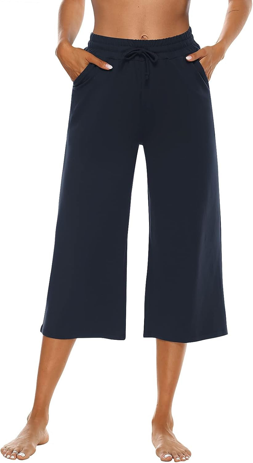Capris for Women Casual Summer Loose Comfy Drawstring Wide Leg Capri Pants with Pockets