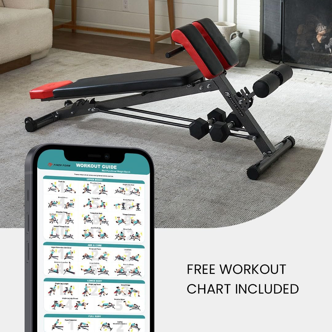 Transform Your Home Gym with the Finer Form Multi-Functional Adjustable Weight Bench – Perfect for Back Hyperextensions, Bench Press, Roman Chair Exercises, and Sit-Ups!