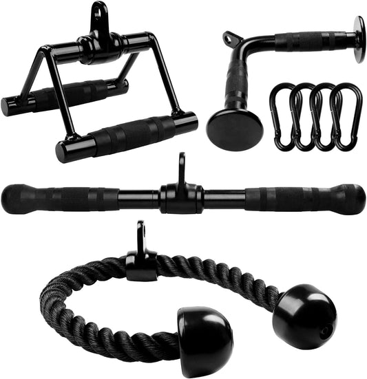 Ultimate Cable Machine Attachments Set: Heavy-Duty Tricep Straight Bar, V Bar, and LAT Pulldown Accessories for Home Gym - Supports Up to 880 lbs!