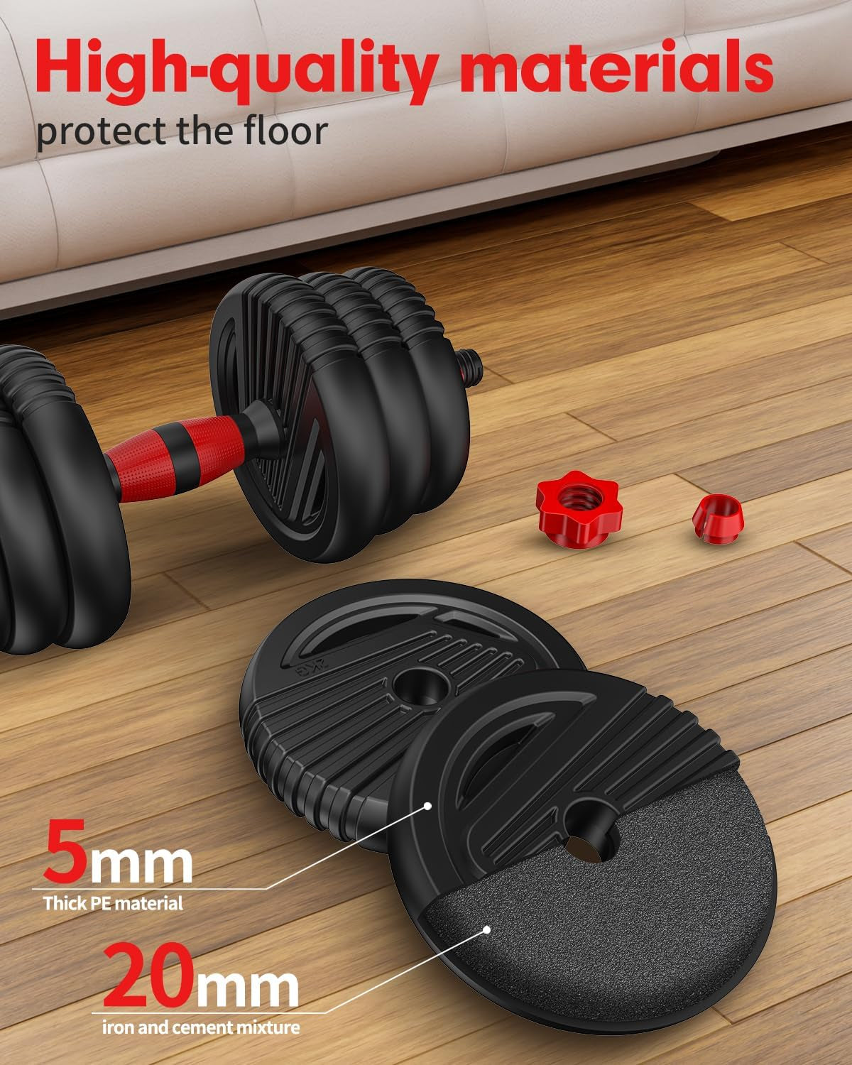 Adjustable Dumbbell Set (10-90 lbs) with Connector - Versatile 4-in-1 Design for Barbell, Kettlebell, and Push-Up Stand - Perfect for Home Fitness for All Users